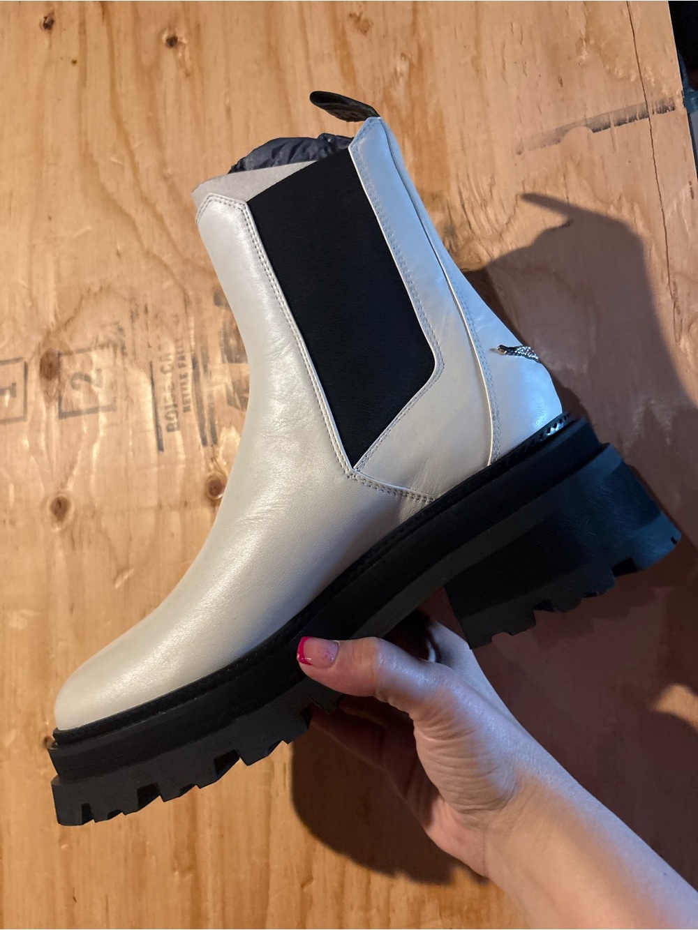 Zadig & Voltaire White Leather Chelsea Lug Boot with Black Elastic